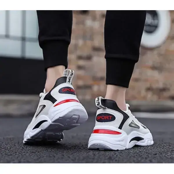 Mens Colorblock Mesh Sneakers | Breathable Lightweight Platform Casual Shoes in White Blue, White Red, Black