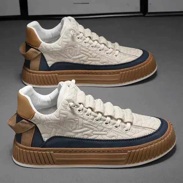 Mens Colorblock Canvas Sneakers | Breathable Low-Top Slip-On Shoes in Beige, Black, Orange