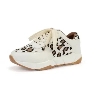 Komkoy Women Fashion Autumn And Winter Leopard Leather Stitching Sneakers