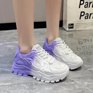 Komkoy Women Fashion Platform Gradient Lace-Up Sneakers