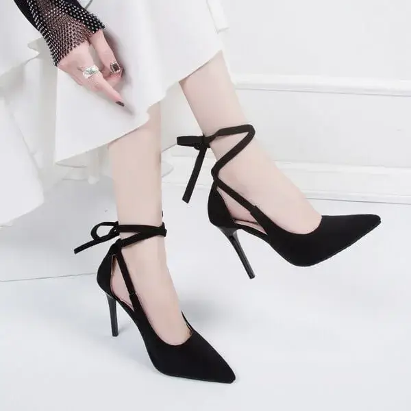 Komkoy Women Fashion Solid Color Plus Size Strap Pointed Toe Suede High Heel Sandals Pumps