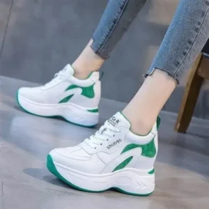 Komkoy Women Fashion Round Toe Platform Medium Heel Lace-Up Colorblock Sneakers