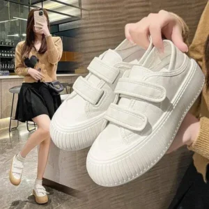 Komkoy Women Fashion Round Toe Thick Sole Velcro Pu Sneakers