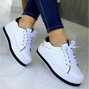 Komkoy Women'S Fashion Round Toe Thick Sole Shallow Lace-Up Casual Sneakers