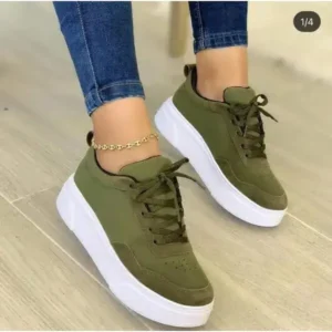 Komkoy Women'S Fashion Casual Round Toe Thick-Soled Lace Up Canvas Sneakers