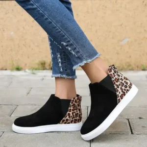 Komkoy Women Fashion Round Toe Leopard Flat Elastic Slip-On Sneakers