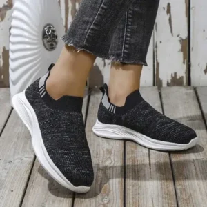 Komkoy Women Fashion Round Toe Slip-On Flat Non-Slip Lightweight Sneakers