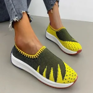 Komkoy Women Fashion Fly Knit Breathable Platform Low Top Sneakers