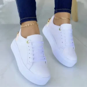 Komkoy Women Fashion Round Toe Platform Lace Up Solid Color Sneakers