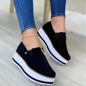 Komkoy Women Fashion Retro Style Elastic Band Thick Sole Solid Color Mid-Slip Sneakers