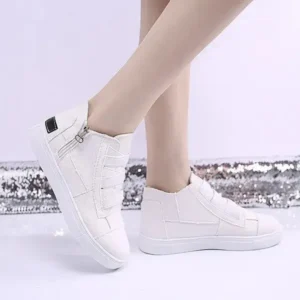 Komkoy Women Fashion Round Toe Mid-Top Canvas Raw Edge Elastic Sneakers