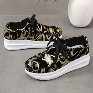 Komkoy Casual Graffiti Round Toe Platform Plus Size Sneakers