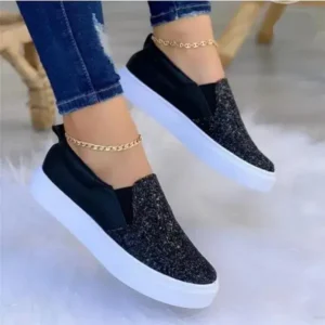 Komkoy Thick Sole Casual Sequined Shoes Women Flat Shoes