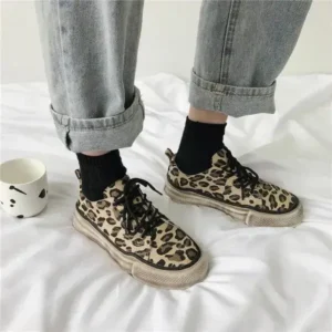 Komkoy Women Fashion Leopard Printing Flat Sneakers