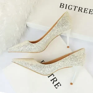 Komkoy Women Fashion Plus Size Sexy Sequin Point-Toe Shoes