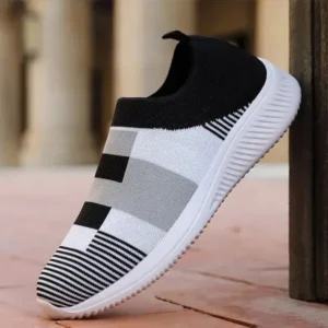 Komkoy Women Casual Knit Design Breathable Mesh Color Blocking Flat Sneakers