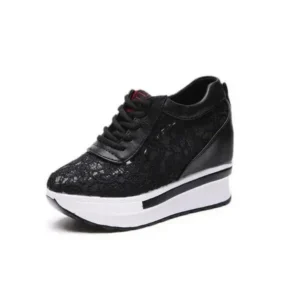 Komkoy Women Sexy Lace Design Lace-Up Breathable Wedge Platform Sneakers