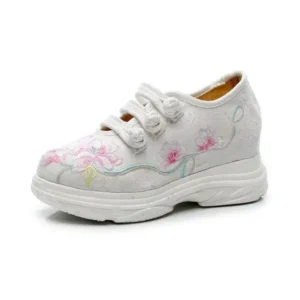 Komkoy Women Casual Flower Embroidered Round Toe Platform Canvas Sneakers