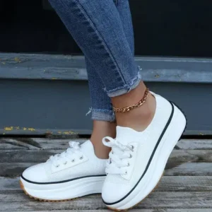 Komkoy Women Simple Casual Knit Upper Thick-Soled Lace-Up Sneakers