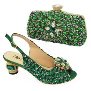 Komkoy Fashion Rhinestone Design Party Women High Heel Peep Toe Sandals And Clutch Evening Bag Set