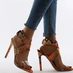 Komkoy Women Fashion Plus Size Floral Point Toe High Heel Sandals