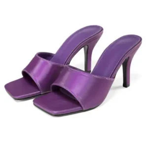 Komkoy Women Sexy Square Head Purple Stiletto Slippers