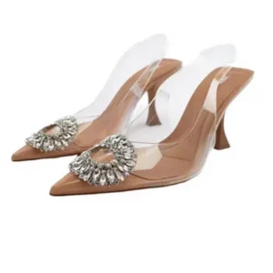 Komkoy Summer Women Fashion Plus Size Pointed Toe Rhinestone Transparent Heeled Sandals