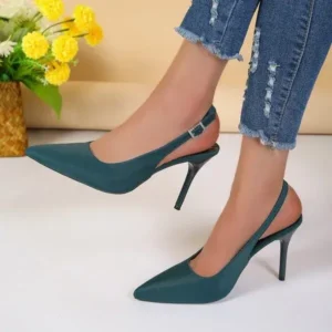 Komkoy Summer Women Fashion Plus Size Elegant Pointed Toe Strap Buckle Sling Back Stiletto Heel PU Sandals