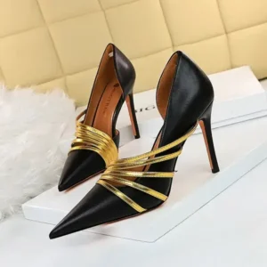 Komkoy Women Fashion Sexy Pointed Toe Hollow Design Stiletto Shoes