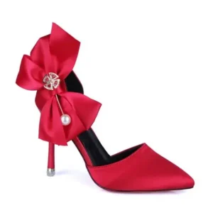 Komkoy Women Fashion Elegant Solid Color PU Pointed Toe Bowknot Pumps