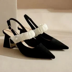 Komkoy Women Fashion Elegant Solid Color PU Pointed Toe Kitten Heel Sandals