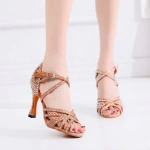 Komkoy Women Fashion Solid Color Suede Rhinestone High Heel Ankle Strap Buckle Sandals