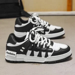 Komkoy Men Fashion Black White Stitching Low Top Sneakers