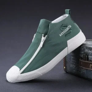 Komkoy Men'S Casual Embroidery Zipper High Top Canvas Shoes