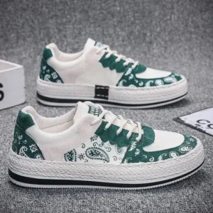 Komkoy Men Fashion Cashew Flower Printed Canvas Sneakers