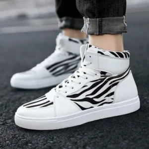 Komkoy Men'S Fashion Zebra Print Breathable Canvas High Top Sneakers