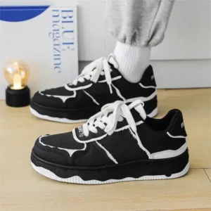 Komkoy Men'S Fashion Black White Breathable Canvas Sneakers