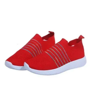 Komkoy Fashion Casual Solid Color Striped Fly-Woven Mesh Breathable Flat Sneakers