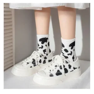 Komkoy Women Fashion Platform Cute Cow Pattern Lace-Up Sneakers