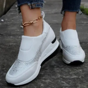 Komkoy Women Fashion Rhinestone Slip Sneakers