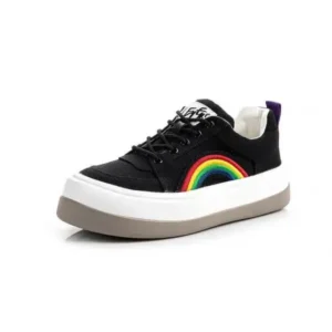 Komkoy Women Fashion Casual Rainbow Color Block Platform Canvas Platform Shoes