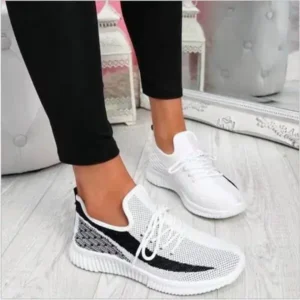 Komkoy Women Fashion Casual Thick Sole Breathable Fly Woven Thick Sole Lace Up Sneakers