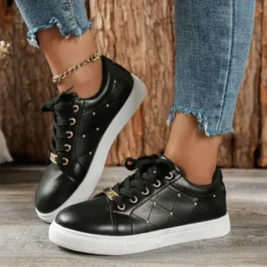 Komkoy Women Fashion Shallow Toe Round Toe Casual Lace Up Sneakers