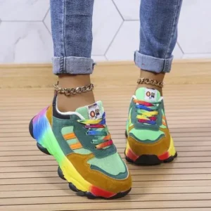 Komkoy Women Fashion Platform Color Block Platform Sneakers