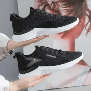 Komkoy Women Fashion Flyknit Mesh Lace-Up Sneakers