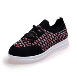 Komkoy Women Fashion Low-Top Lace-Up Platform Color-Block Fly-Knit Sneakers