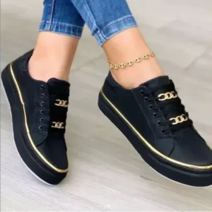 Komkoy Women Thick Bottom Chain Casual Round Toe Fashion Pu Sneakers