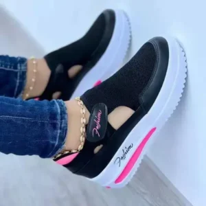 Komkoy Women Fashion Fly Woven Wedge Velcro Mesh Sneakers