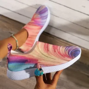 Komkoy Women Fashion Round Multicolor Gradient Rainbow Mesh Sneakers